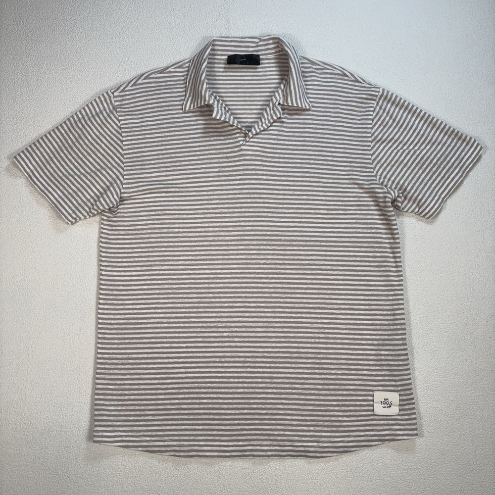Liu Jo Johnny Collar Stretch Linen Polo Men's S Light Brown Stripe Loop Cuban
